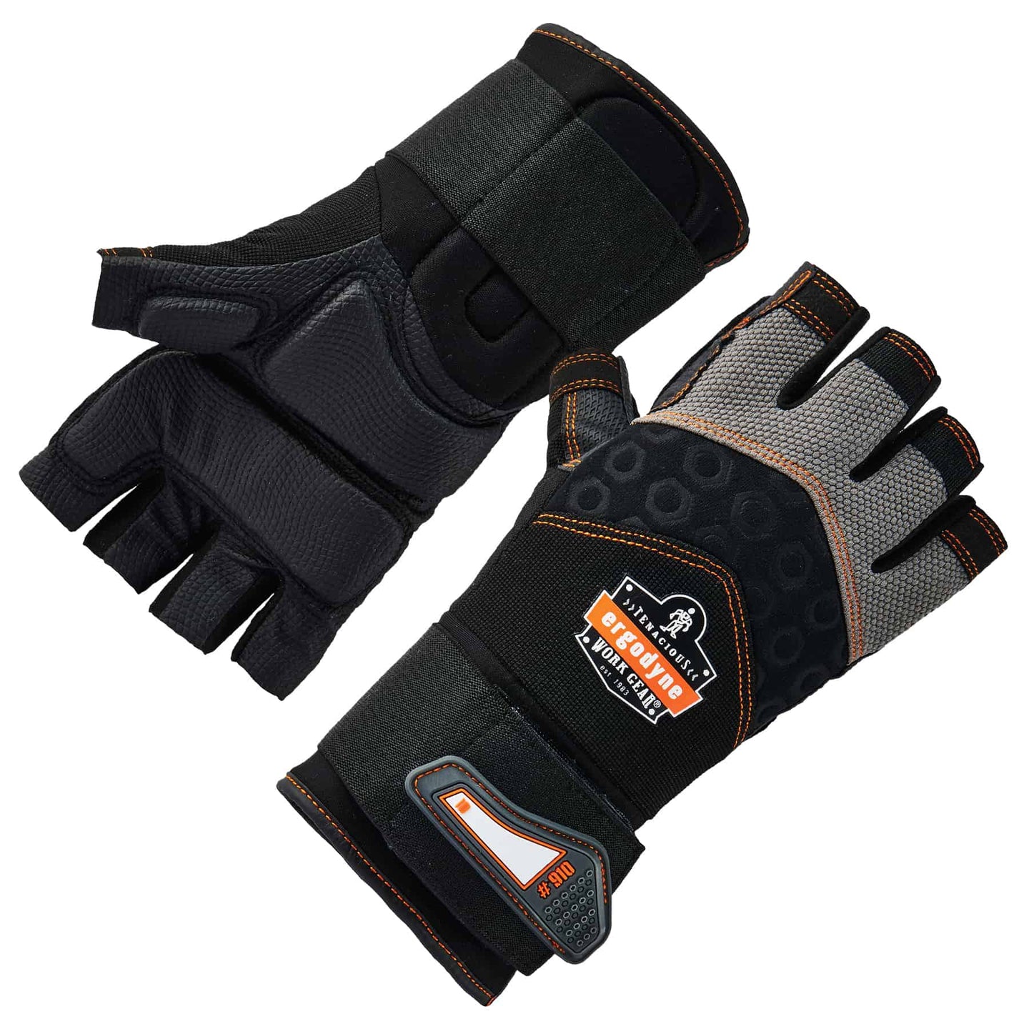 Ergodyne ProFlex 910 Half-Finger Impact Gloves and Wrist Support - EN 388: 1121X