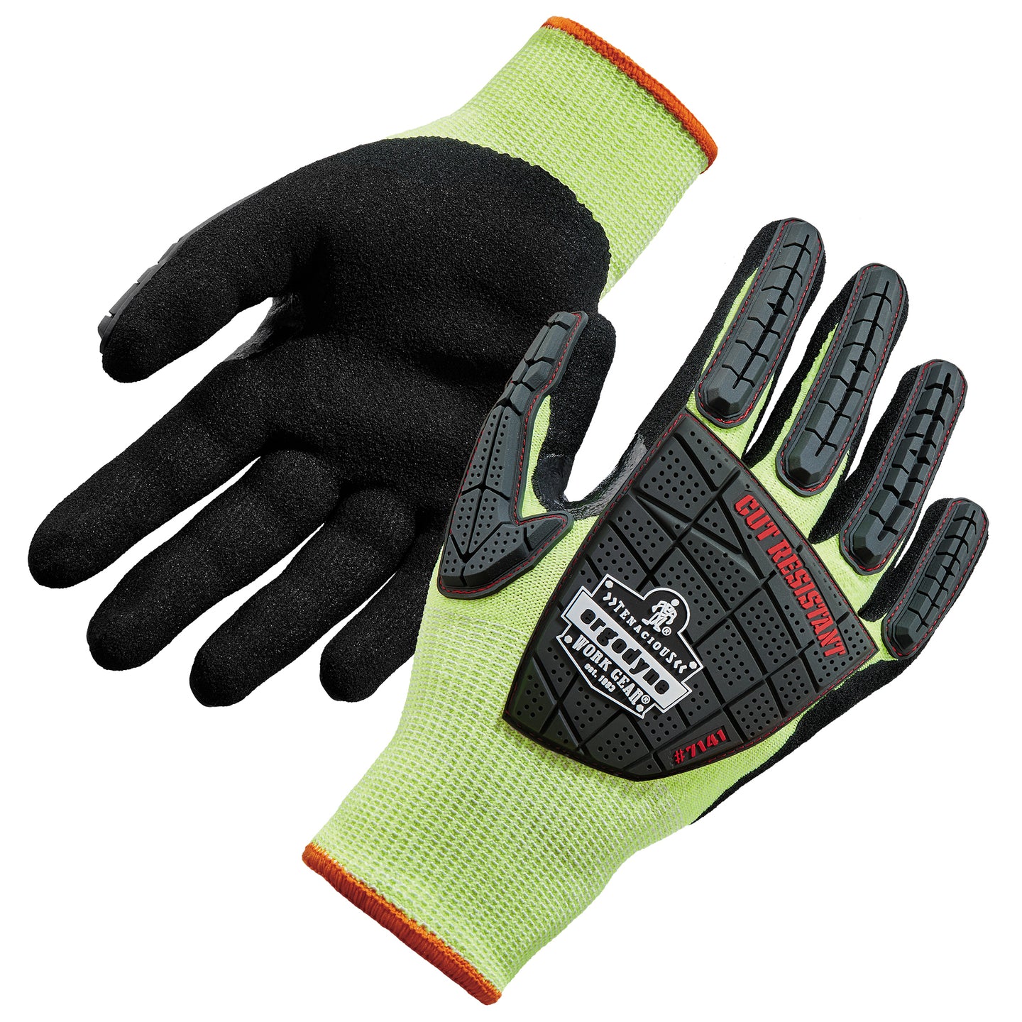 Ergodyne ProFlex 7141 Hi-Vis Nitrile Coated Cut-Resistant Gloves - ANSI/ISEA 105-2016 A4, EN 388: 4X42DP, 13g, Wet Grip, Dorsal Protection