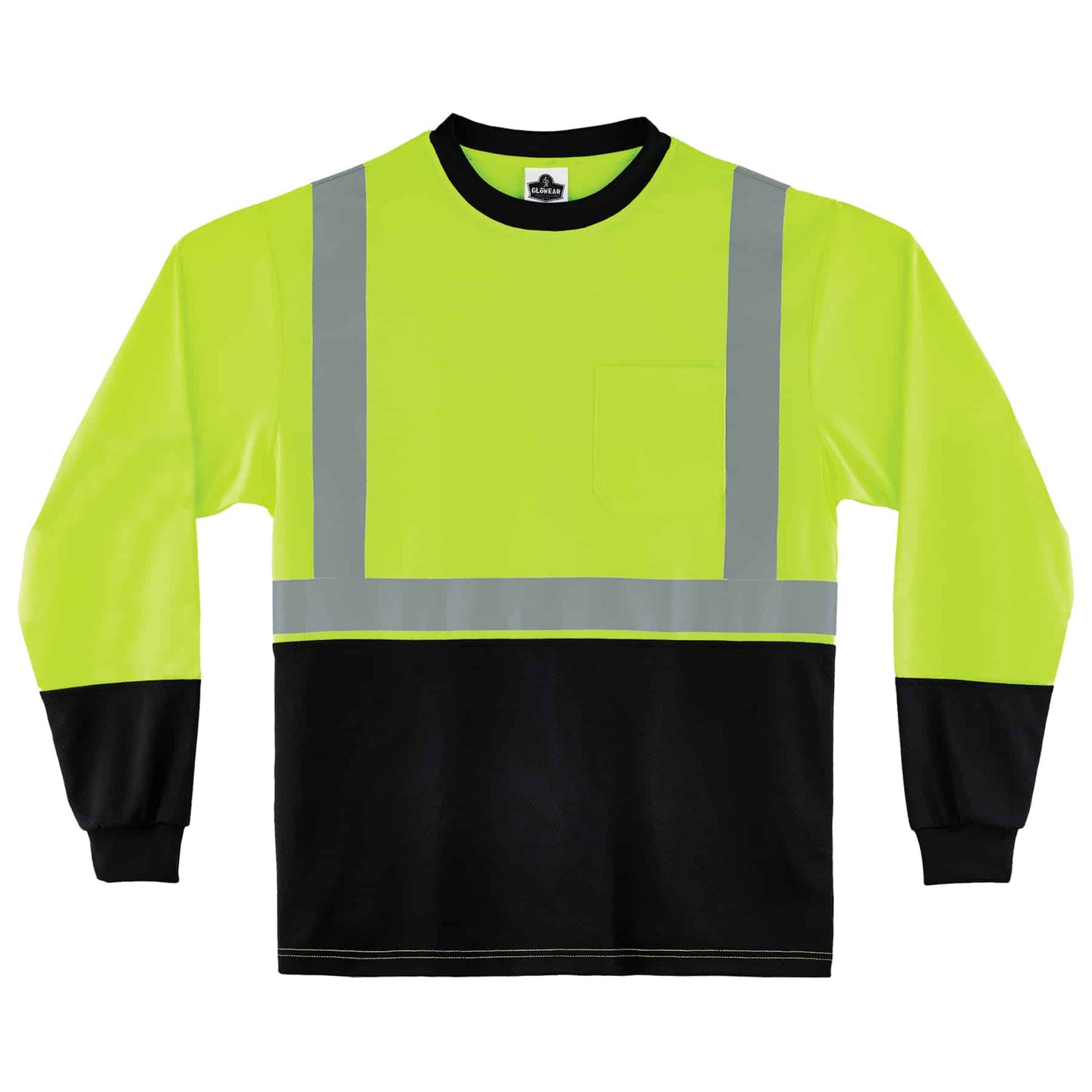 Ergodyne GloWear 8291BK Hi-Vis Long Sleeve T-Shirt - Type R, Class 2, Black Bottom