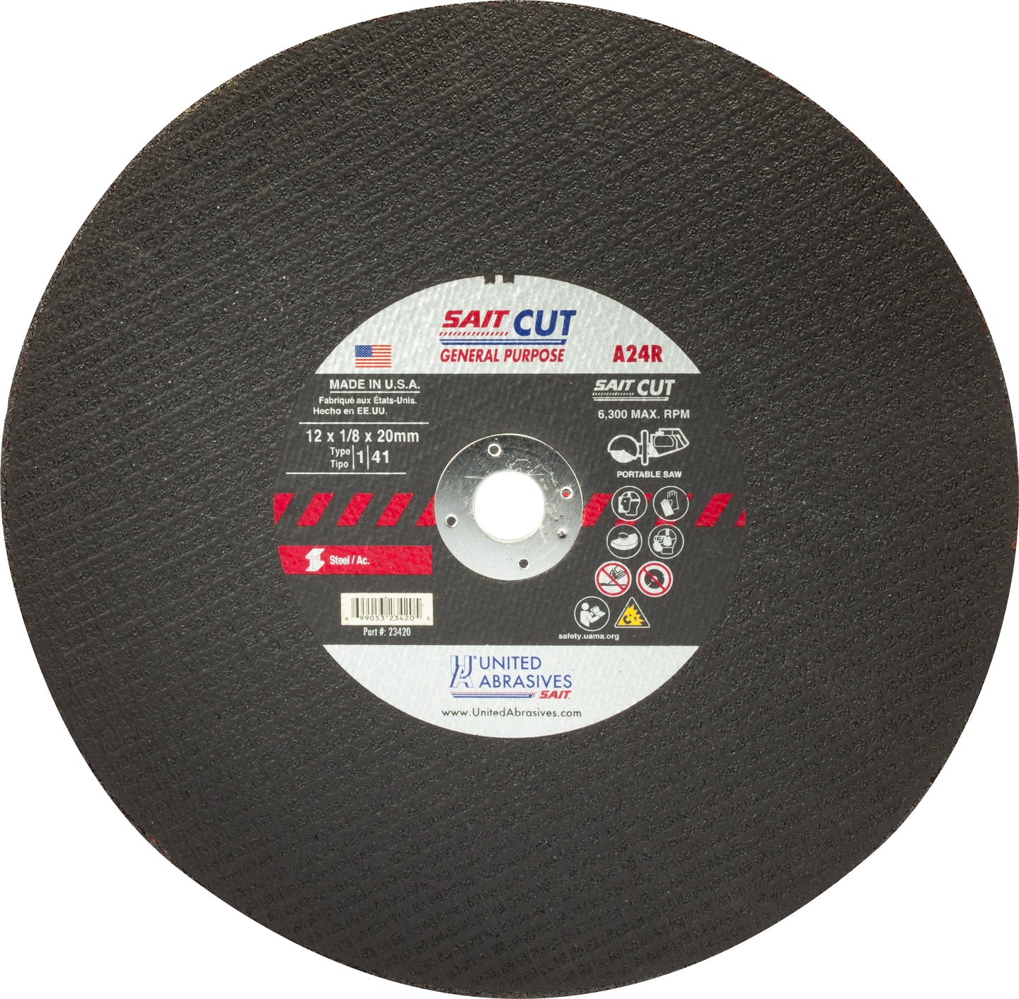 United Abrasives 14" x 1/8" x 1" A24R General Purpose Heavy Duty Cutting Wheel