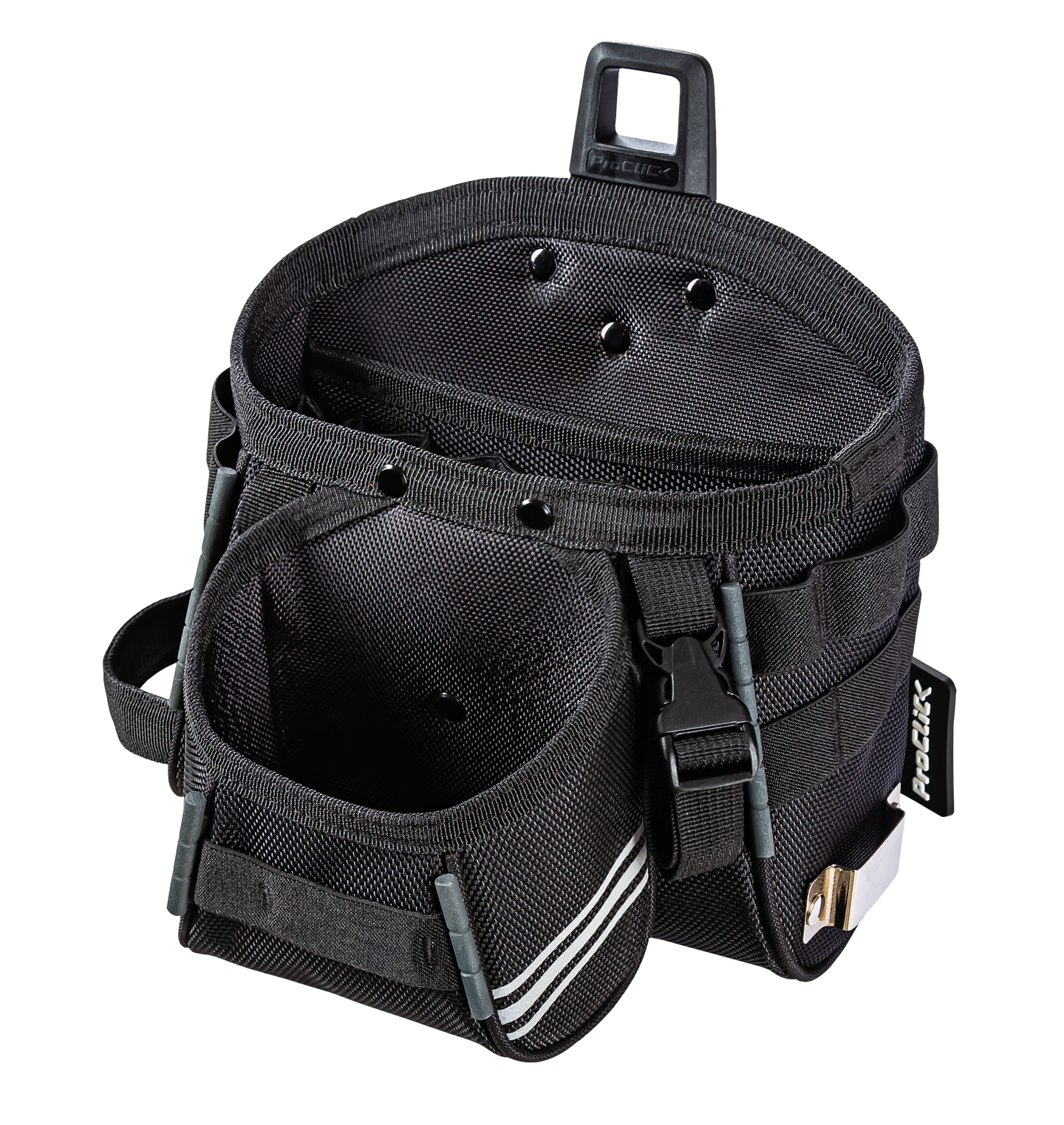 Open tool pouch for flexible transport of tools on the belt