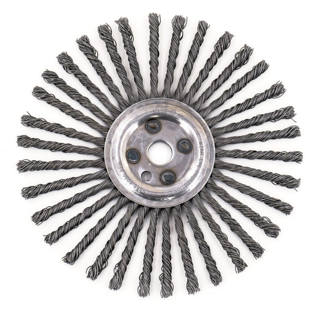 United Abrasives Carbon Steel Wire Joint Brush, 12" Dia x .035" Wire Size x 1" Arbor/ 7/16" Pinhole, 1-Pack