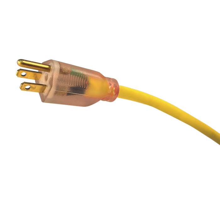 2437 Plug Voltec 12/3 AWG 50' SJTW Extension Cords with Lighted End Plug - Yello