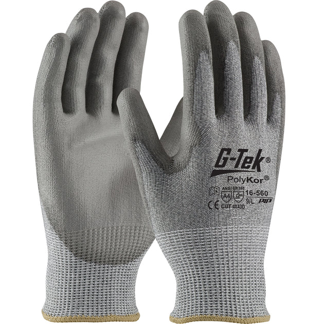 G-Tek® PolyKor® Seamless Knit PolyKor® Blended Glove with Polyurethane Coated Flat Grip on Palm & Fingers