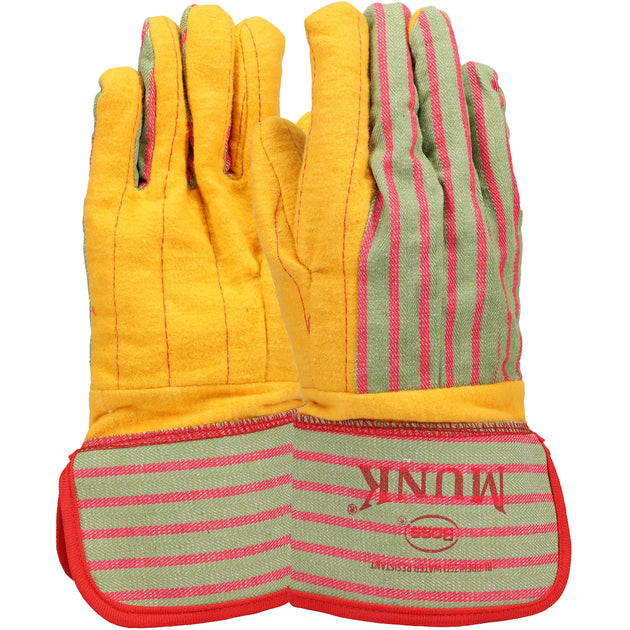 Boss® Regular Grade Chore Glove with Double Layer Palm, Cotton Back and Nap-Out Finish - Rubberized Safety Cuff