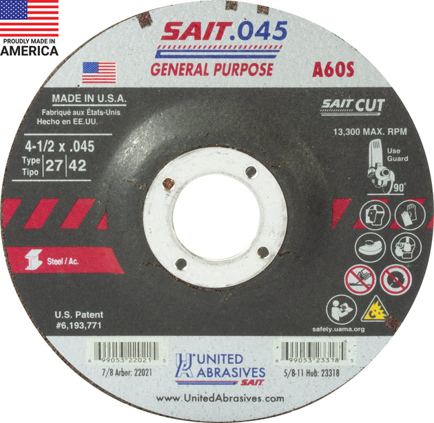 United Abrasives 4-1/2" x 0.045" x 7/8" A60S General Purpose Cutting Wheel