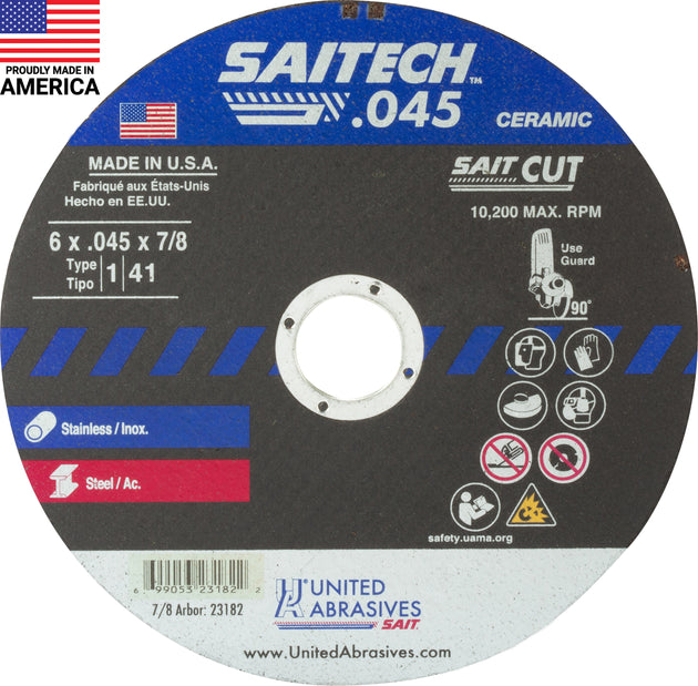United Abrasives Saitech™ High Performance Cut-Off Wheels (Type 1/Type 41 Flat) 6" x .045"x 7/8", 50-Pack
