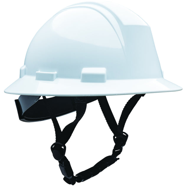 Kilimanjaro™ Type II Full Brim Safety Helmet with HDPE Shell, 4-Point Textile Suspension, Wheel Ratchet Adjustment and 4-Point Chinstrap