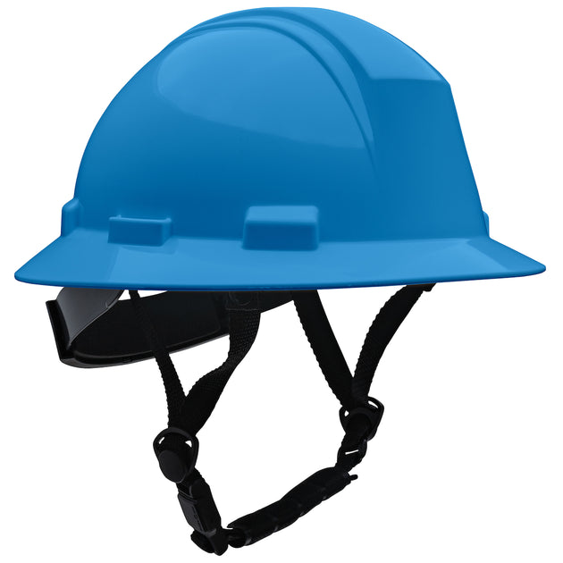Kilimanjaro™ Type II Full Brim Safety Helmet with HDPE Shell, 4-Point Textile Suspension, Wheel Ratchet Adjustment and 4-Point Chinstrap