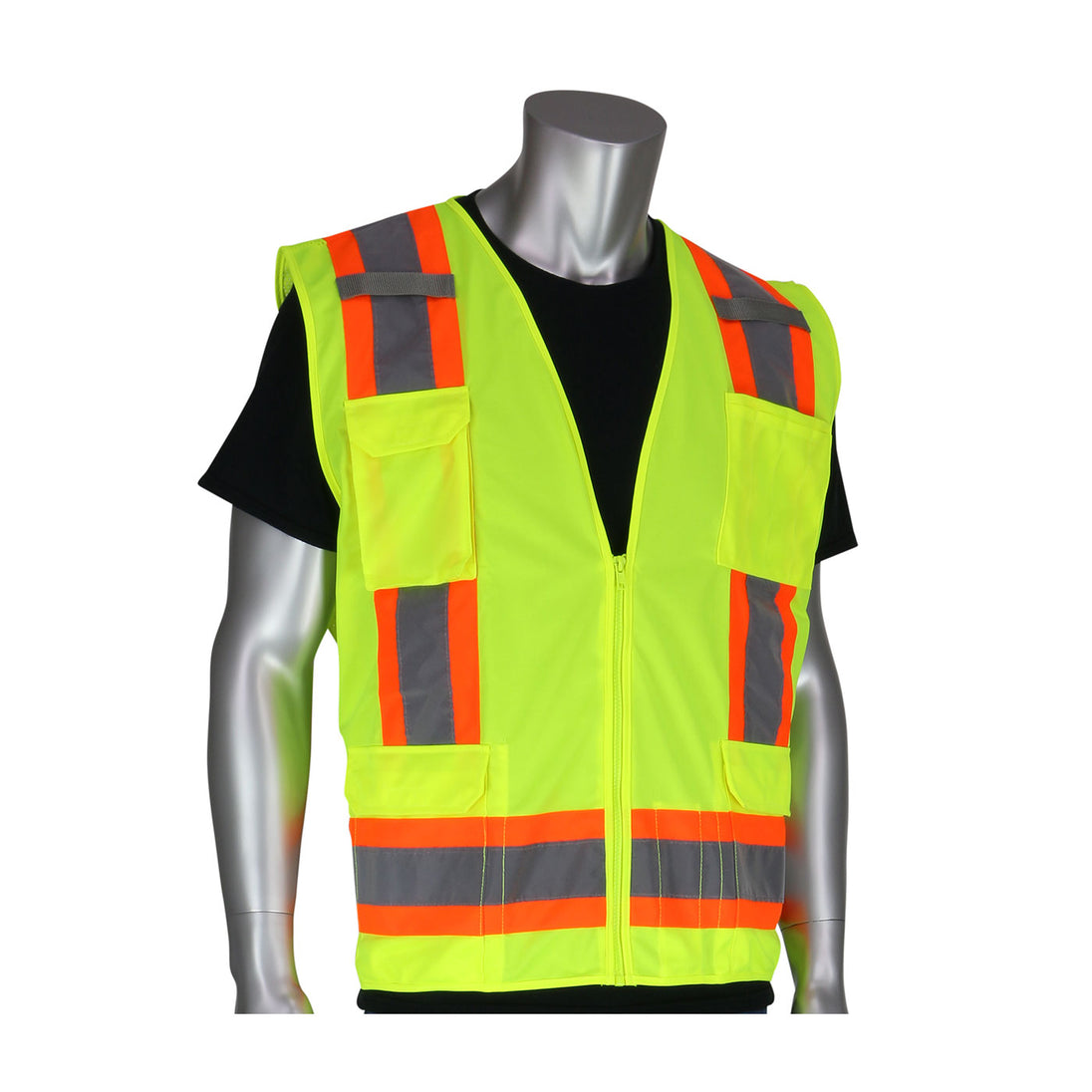 PIP® ANSI Type R Class 2 Two-Tone Eleven Pocket Surveyors Vest with Solid Front and Mesh Back