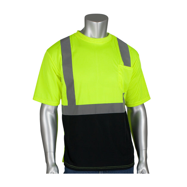 PIP® ANSI Type R Class 2 Short Sleeve T-Shirt with 50+ UPF Sun Protection and Black Bottom Front