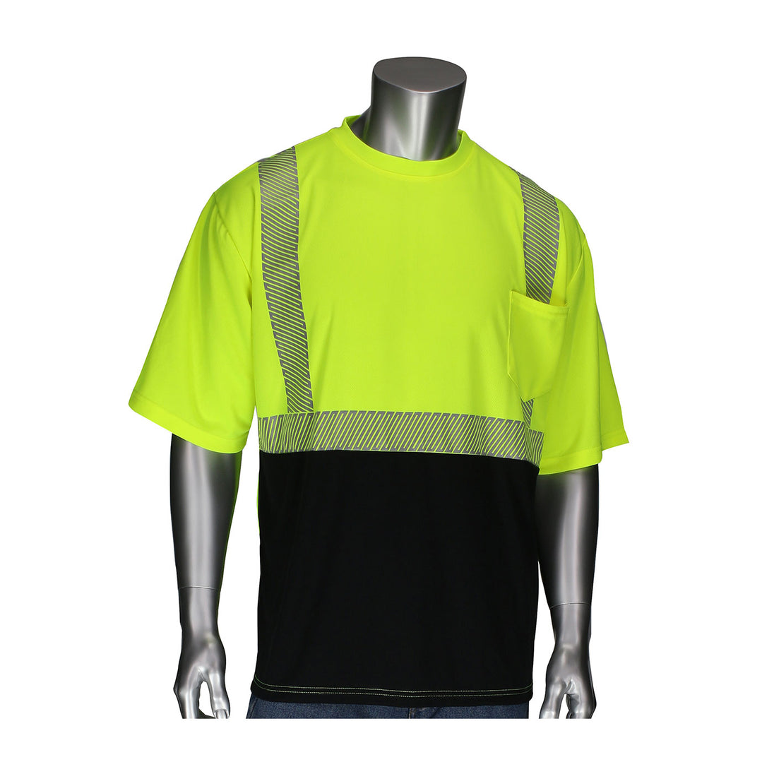 PIP® ANSI Type R Class 2 Short Sleeve T-Shirt with Black Bottom Front