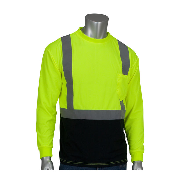 PIP® ANSI Type R Class 2 Long Sleeve T-Shirt with 50+ UPF Sun Protection and  Black Bottom Front