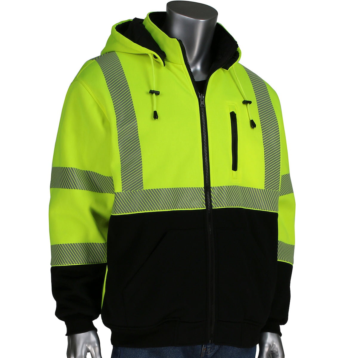 PIP® ANSI Type R Class 3 Reversible Full Zip Hooded Sweatshirt with Black Bottom