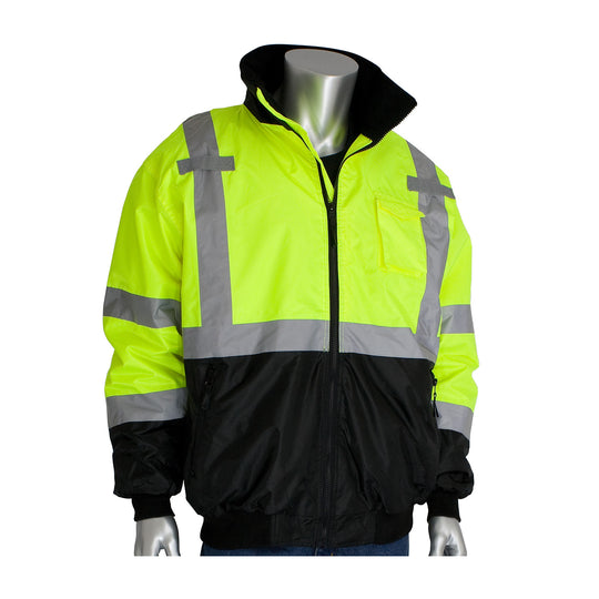 PIP® ANSI Type R Class 3 Value Black Bottom Bomber Jacket with Zip-Out Fleece Liner