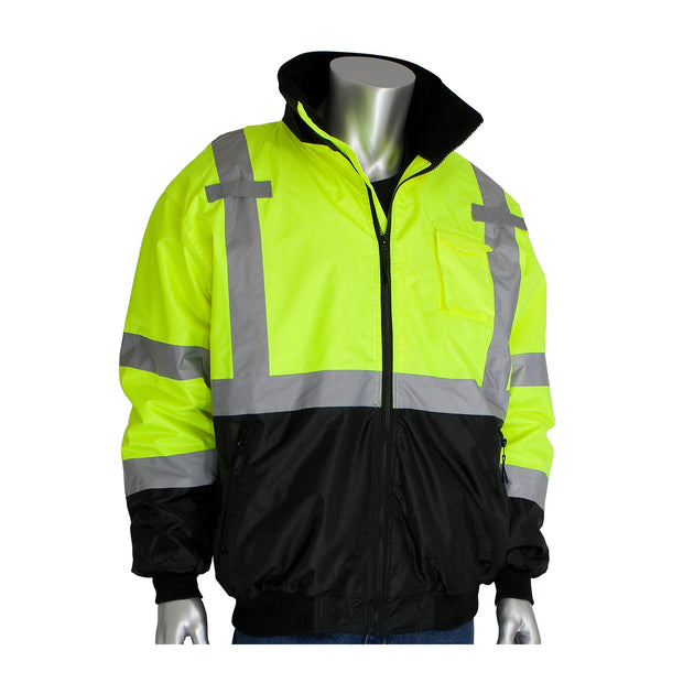 PIP® ANSI Type R Class 3 Value Black Bottom Bomber Jacket with Zip-Out Fleece Liner