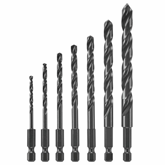 7-pc. Hex Shank Impact Tough Drill Bit Set, Black Oxide
