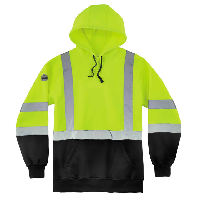 Ergodyne GloWear 8373 Hi-Vis Hooded Sweatshirt - Type R, Class 3, Black Bottom