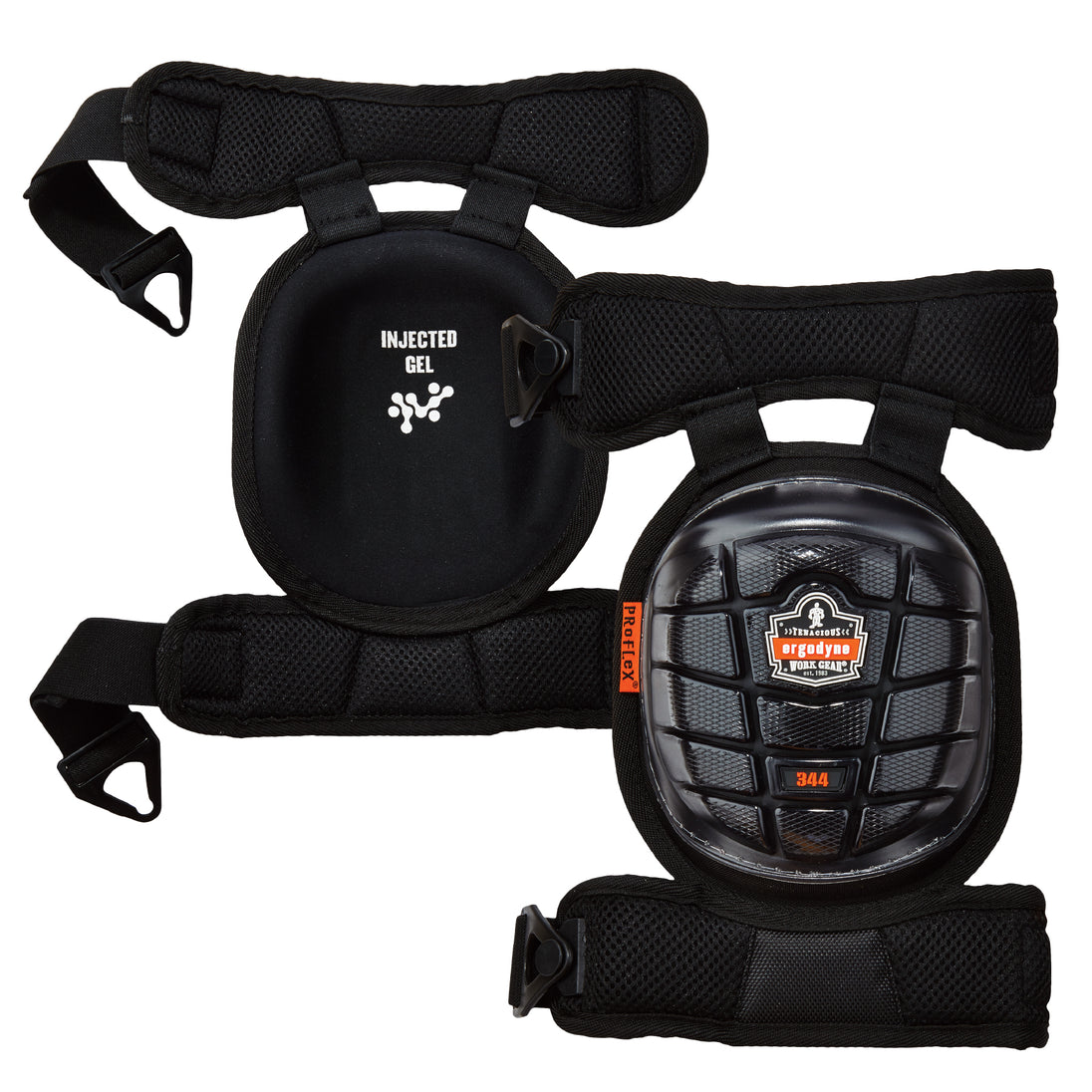 Ergodyne ProFlex 344 Injected Gel Knee Pads with Comfort Straps - Short Hard Cap