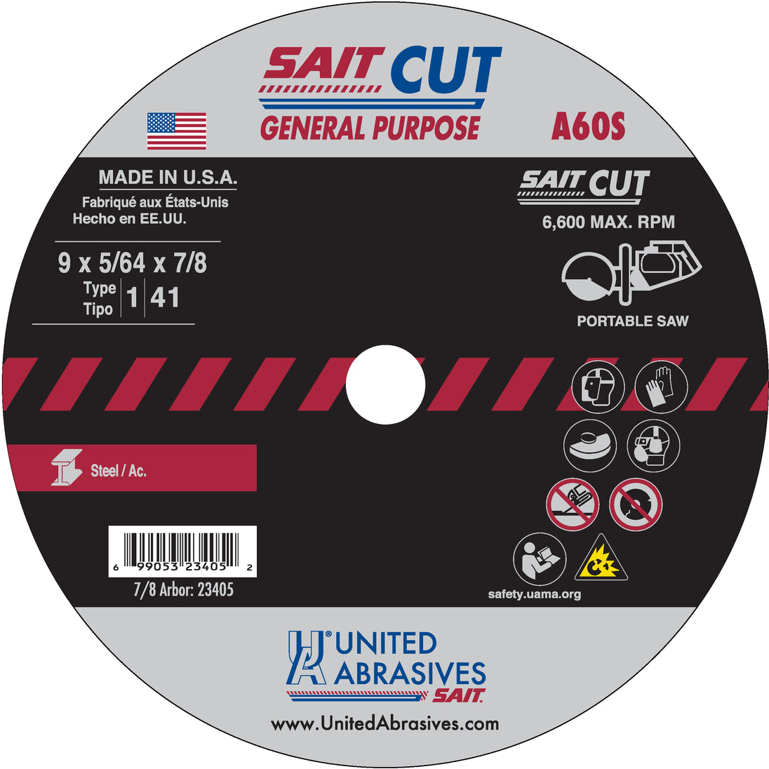 United Abrasives A60S General Purpose 9" Portable Saw Cutting Wheels 9" x 5/64" x 7/8", 25-Pack