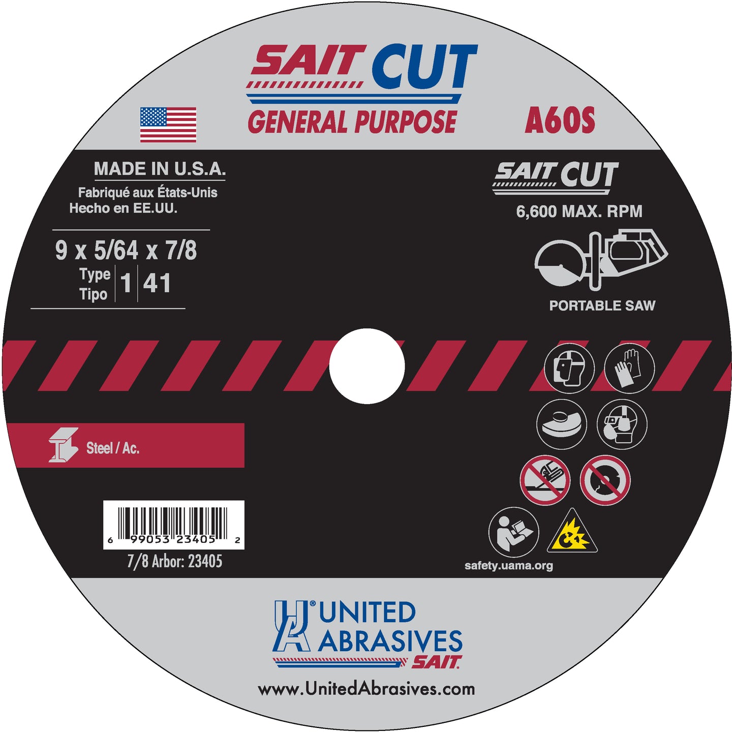 United Abrasives A60S General Purpose 9" Portable Saw Cutting Wheels 9" x 5/64" x 7/8", 25-Pack