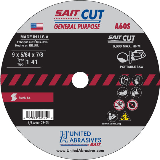 United Abrasives A60S General Purpose 9" Portable Saw Cutting Wheels 9" x 5/64" x 7/8", 25-Pack
