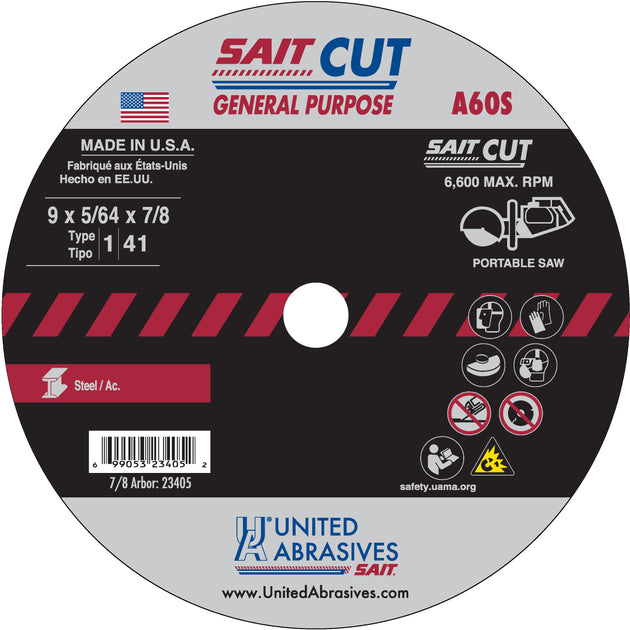 United Abrasives A60S General Purpose 9" Portable Saw Cutting Wheels 9" x 5/64" x 7/8", 25-Pack