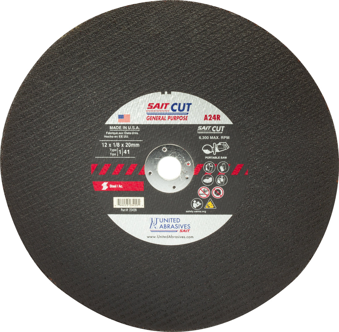 United Abrasives 14" x 1/8" x 1" A24R General Purpose Heavy Duty Cutting Wheel