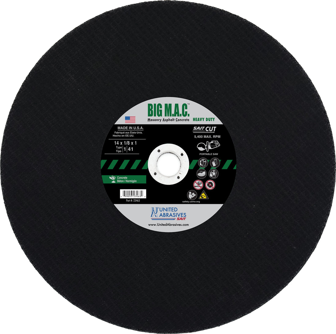 United Abrasives Big M.A.C.™ Masonry, Asphalt, Concrete Large Diameter Portable Saw Cutting Wheels 12" x 1/8" x 20MM, 1-Pack