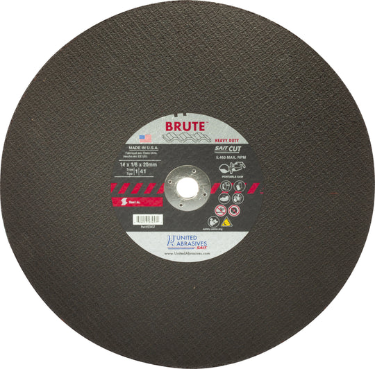 United Abrasives Brute™ Sharp Metals Large Diameter Portable Saw Cutting Wheels 14" x 1/8" x 1", 1-Pack