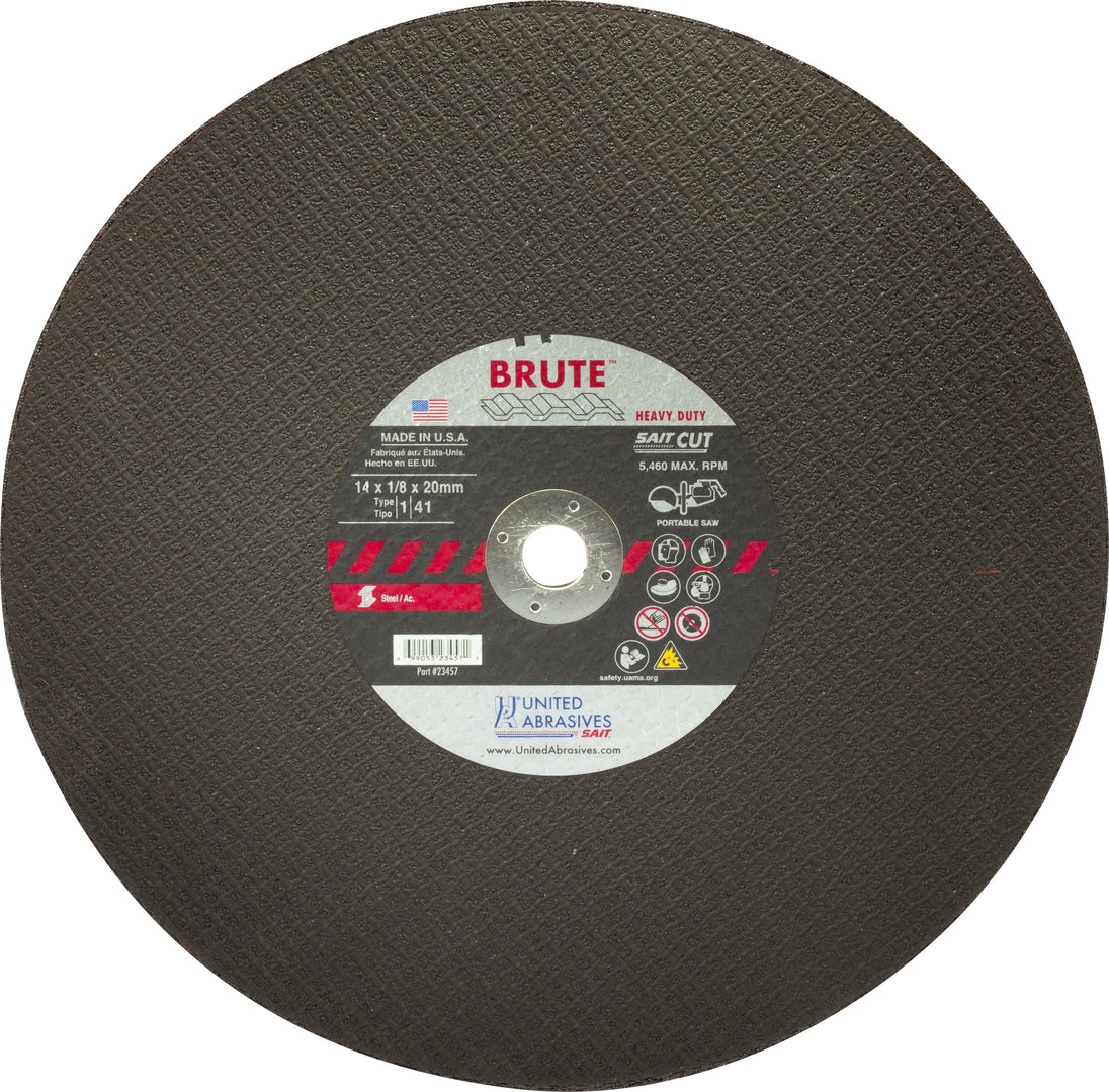 United Abrasives Brute™ Sharp Metals Large Diameter Portable Saw Cutting Wheels 14" x 1/8" x 20MM, 1-Pack