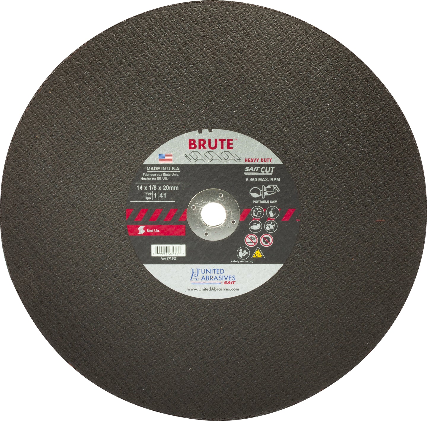 United Abrasives Brute™ Sharp Metals Large Diameter Portable Saw Cutting Wheels 14" x 1/8" x 20MM, 1-Pack
