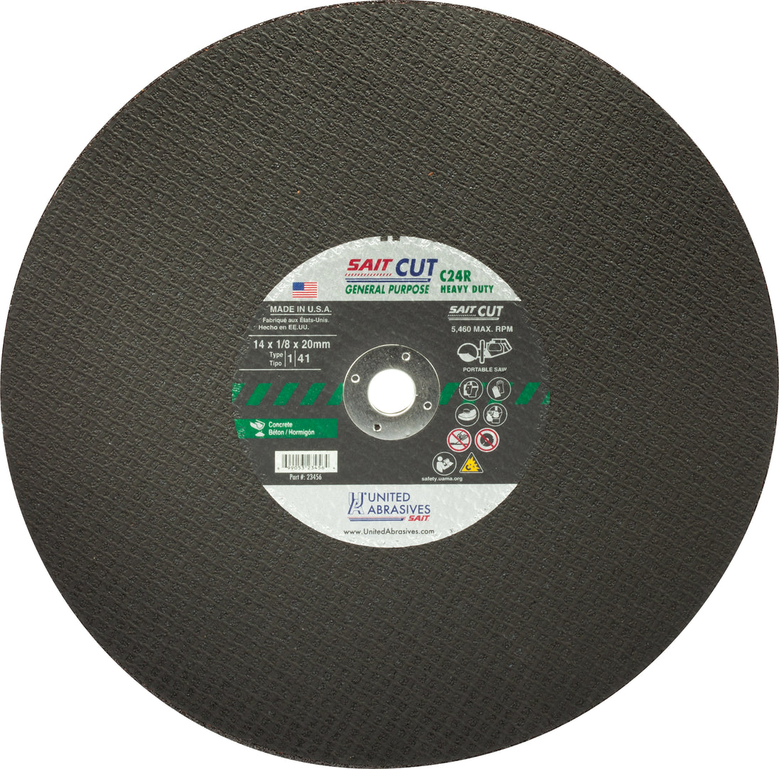 United Abrasives C24R Concrete Large Diameter Portable Saw Cutting Wheels 12" x 1/8" x 1", 1-Pack