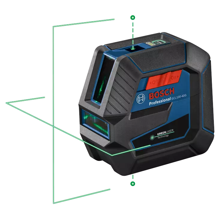 Bosch GCL100-40G green-beam self-leveling cross-line laser with plumb points