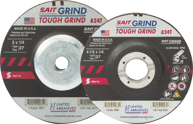 United Abrasives A24T Tough Grind Grinding Wheel  (Type 27/Depressed Center) 9" x 1/4" x 5/8-11", 10-Pack