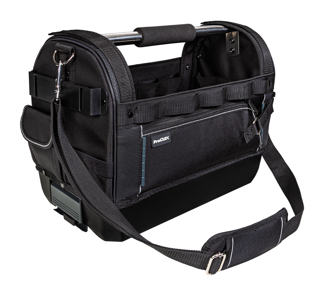 Open tool bag  with soft handle and shoulder strap