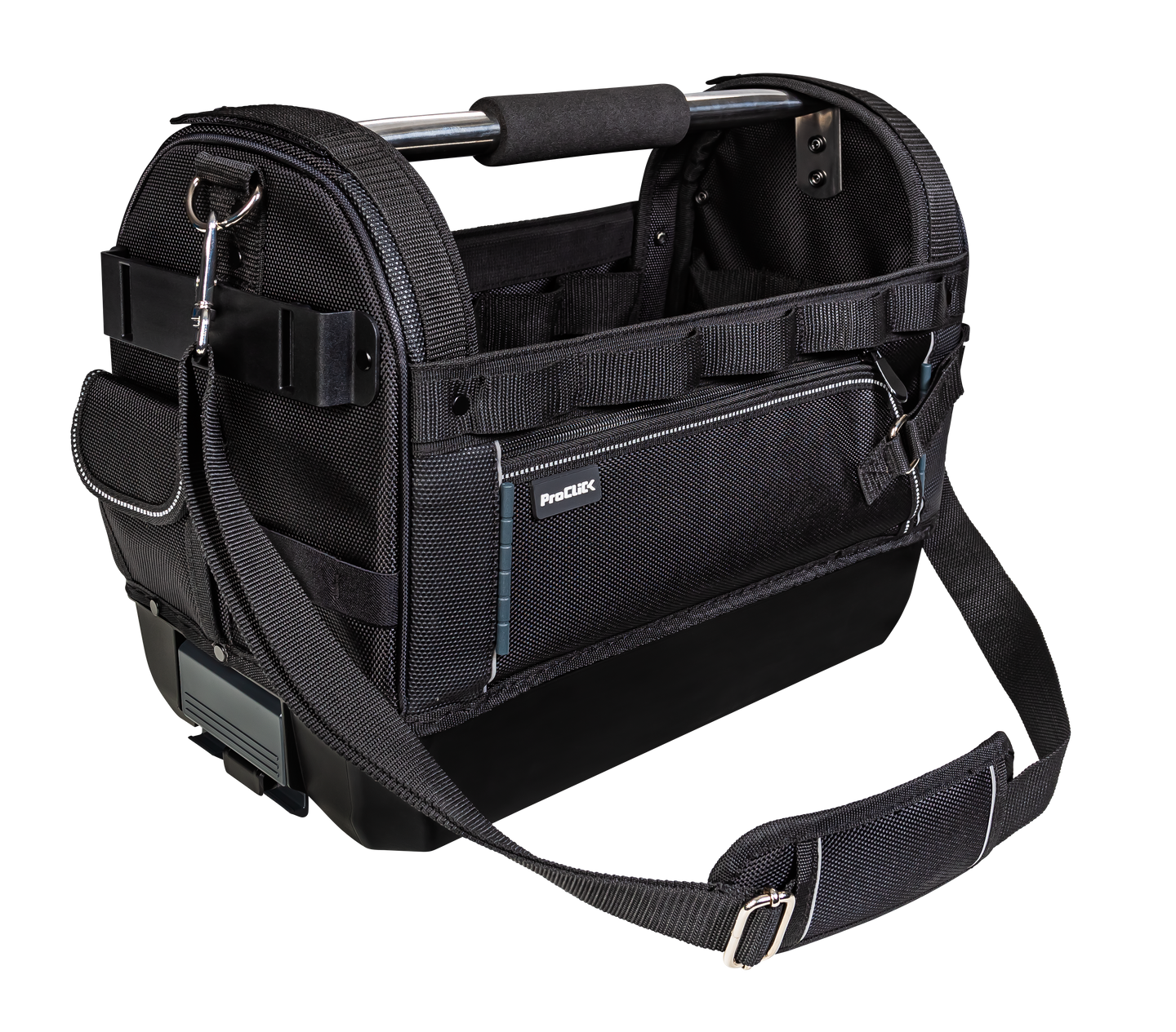 Open tool bag  with soft handle and shoulder strap