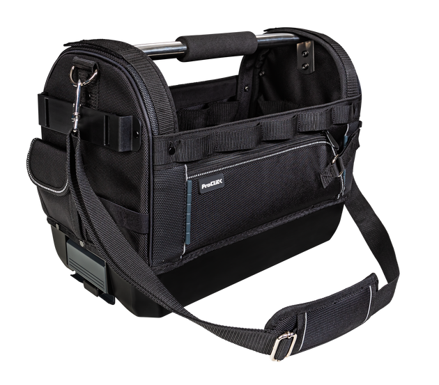 Open tool bag  with soft handle and shoulder strap