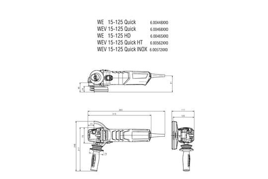 Metabo WEV 15-125 QUICK Dimensions