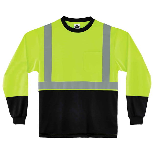 Ergodyne GloWear 8291BK Hi-Vis Long Sleeve T-Shirt - Type R, Class 2, Black Bottom