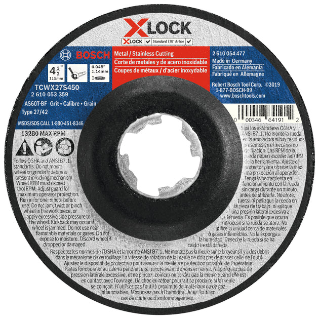 4-1/2 In. x 0.045 In. X-LOCK Arbor Type 27A (ISO 42) 60 Grit Fast Metal/Stainless Cutting Abrasive Wheel