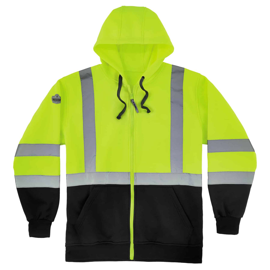 Ergodyne GloWear 8372 Zip-Up Hi-Vis Hooded Sweatshirt - Type R, Class 3, Black Bottom