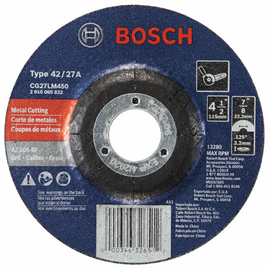 4-1/2 In. 1/8 In. 7/8 In. Arbor Type 27 30 Grit Long-Life Grinding/Metal Cutting Abrasive Wheel