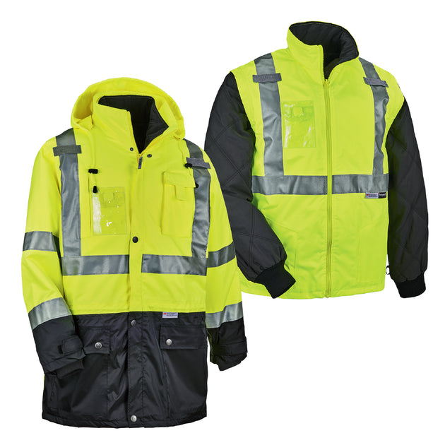 Ergodyne GloWear 8388 4-in-1 Hi-Vis Winter Jacket Parka with Black Bottom - Type R, Class 3/2