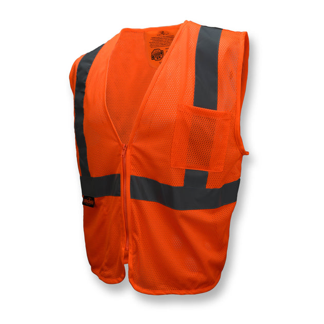 SV25 Economy Class 2 Self-Extinguishing Mesh Safety Vest with Zipper - Orange - Size 3X