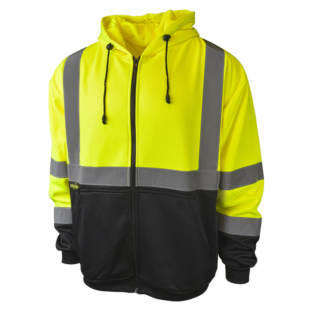 SJ01B-3 Class 3 Color Blocked Hooded Zippered Sweatshirt - Green - Size L