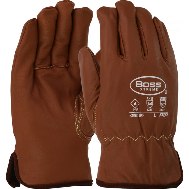 Boss® Xtreme AR Top Grain Goatskin Leather Drivers Glove with Oil Armor™ Finish and Para-Aramid Lining - Fleece Lined Insulation