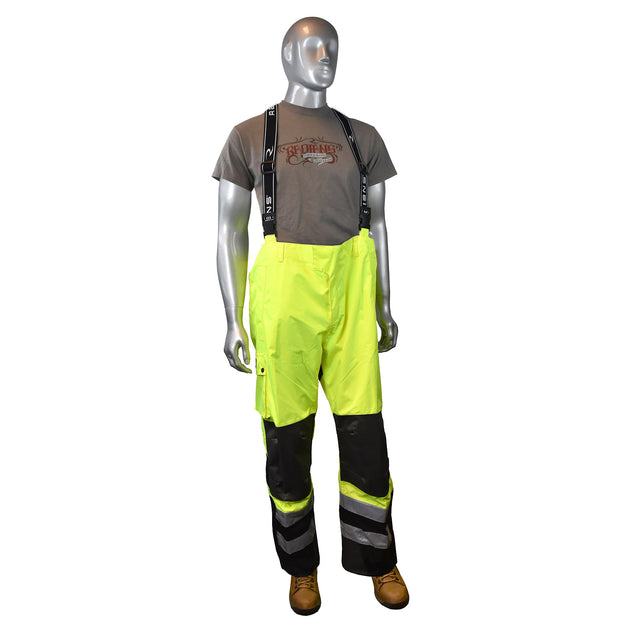 RW32-EZ1Y Heavy Duty Rip Stop Waterproof & Breathable Pants w/Bib - Hi-Vis Green - Size XL