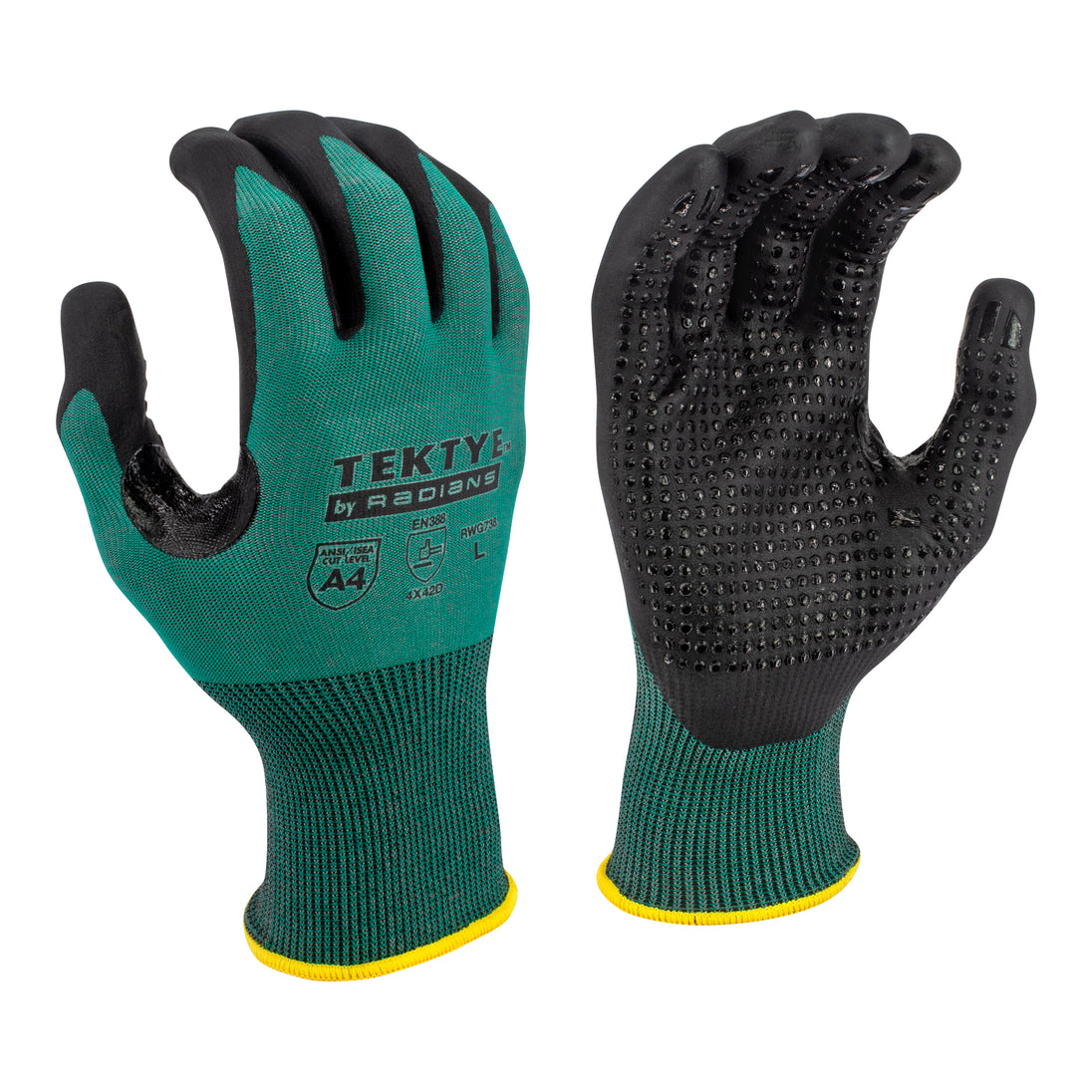 RWG738 TEKTYE® A4 Dark Green Nitrile Dip Cut Protective Work Glove - Size XL