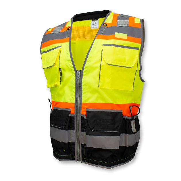 SV55B Class 2 Heavy Woven Color Blocked Two Tone Engineer Vest - Green - Size L